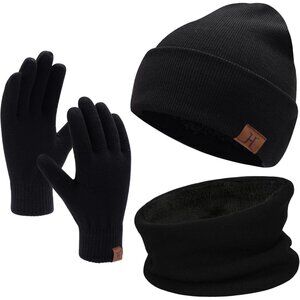 Winter Beanie Hat Scarf Touchscreen Gloves Set for Men and Women, Beanie Gloves